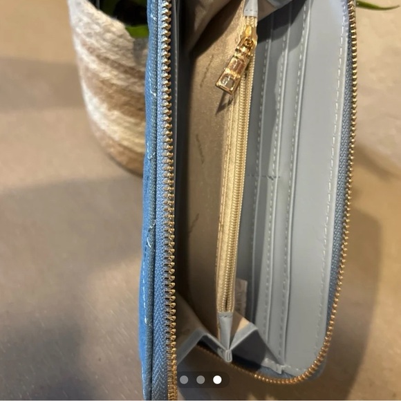 Blue Quilted Fabric Wallet with Wrist Strap - Picture 2 of 3